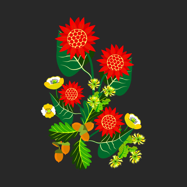 向量-秋天的花束，花卉图案。图片下载