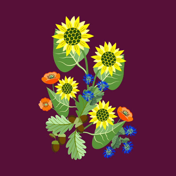 向量-秋天的花束，花卉图案。图片下载