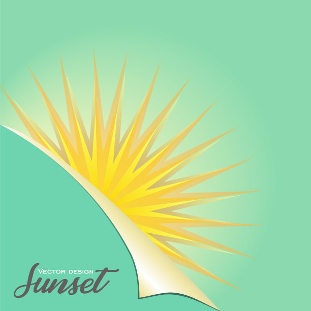 阳光覆盖的绿色床单与一个弯曲的角落背景。向量阳光海报。阳光贺卡图片下载