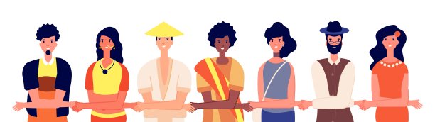多元文化的社会。人们手牵手，国际友人在一起。孤立世界友谊，人性矢量隐喻图片下载
