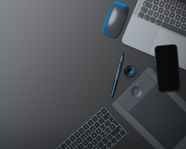 顶部视图的设计师工作空间和摄影设备在黑色的桌子背景图片下载