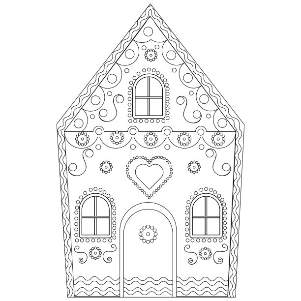 姜饼屋涂色书。白色背景上的圣诞糖果。对于游戏，创意，页面，模板，设计。图片下载