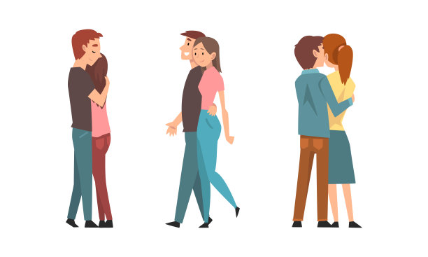 年轻男女夫妇拥抱感觉爱和情感向量集图片下载