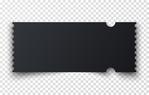 现实的黑色票与一存根撕裂线和阴影。模拟优惠券入口隔离透明背景图片下载