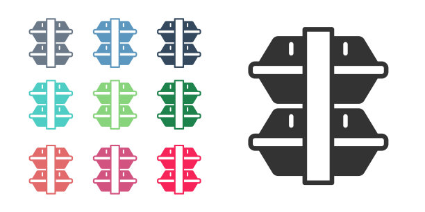 黑色午餐盒图标孤立在白色背景。设置图标丰富多彩。向量图片下载