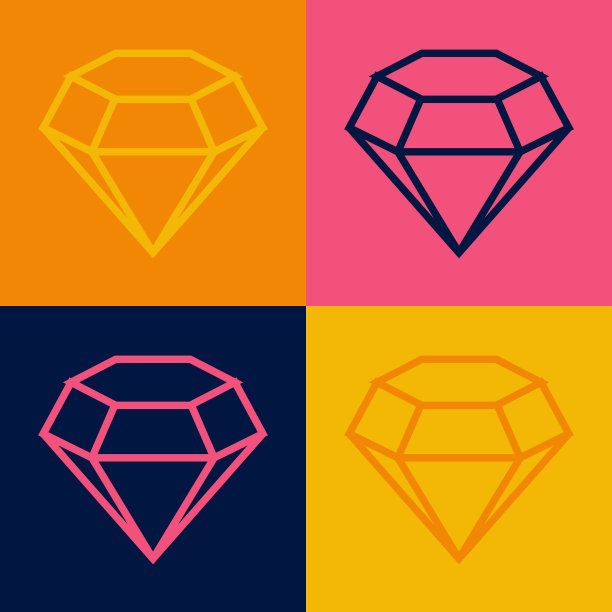 波普艺术线钻石图标孤立的颜色背景。首饰的象征。宝石石头。向量图片下载