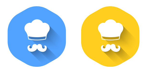 白色意大利厨师图标孤立与长阴影背景。圆按钮。向量图片下载