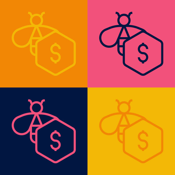 流行艺术线出售的蜜蜂图标孤立的颜色背景。甜蜜的天然食品。有翅膀象征的蜜蜂或apis。飞行昆虫。向量图片下载