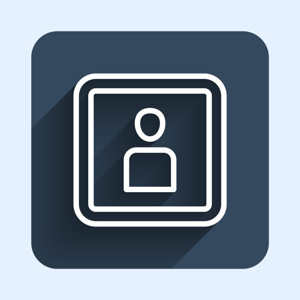 白线播放视频图标与长阴影背景隔离。薄膜带标志。蓝色方块按钮。向量图片下载