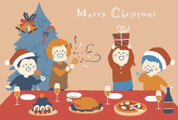 孩子们正在举行圣诞晚会的插图图片下载
