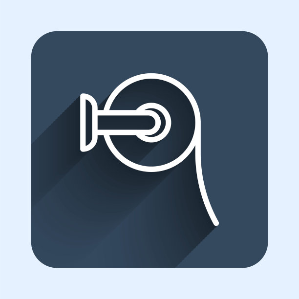 白线卫生纸卷图标孤立与长阴影背景。蓝色方块按钮。向量图片下载