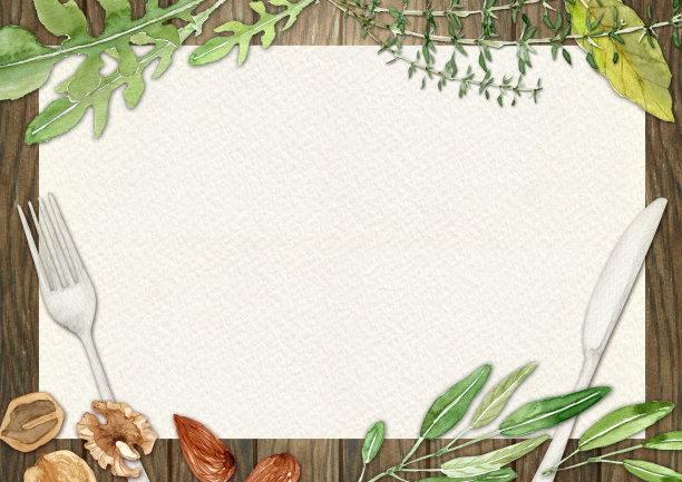 餐具叉，刀，香草和坚果图片下载