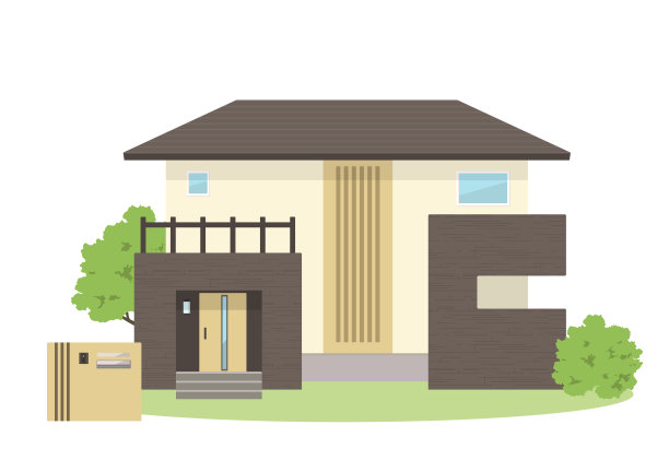 带有花园树木的独立房屋插图(日本现代)图片下载