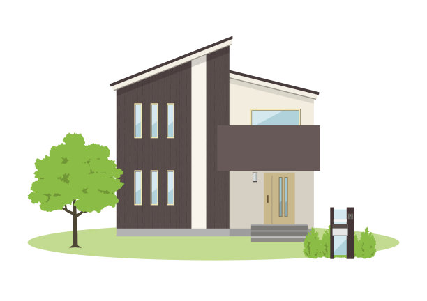 带有花园树木的独立房屋插图(棚顶)图片下载