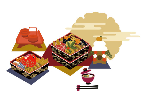 新年素材，日式年菜插画图片下载