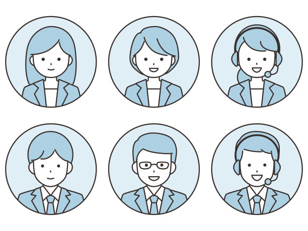西装革履的男人和女人的偶像。圆形和轮廓设计。浅蓝色。图片下载