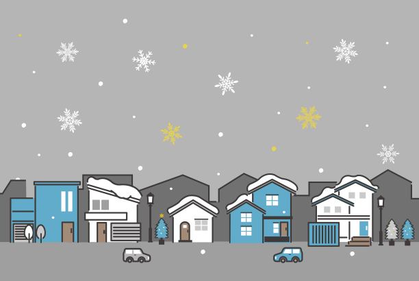 简单和可爱的冬季城市景观矢量插图材料/圣诞节/房子图片下载