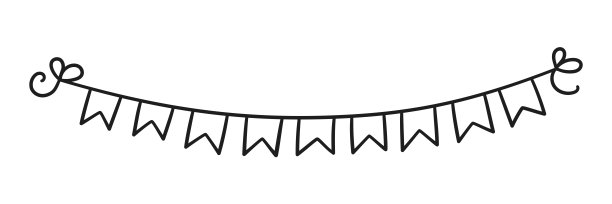 手绘节日彩旗。涂鸦生日花环的旗帜。儿童涂鸦绘画。孤立的矢量插图上的白色背景图片下载