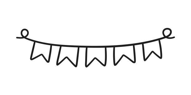 手绘节日彩旗。涂鸦生日花环的旗帜。儿童涂鸦绘画。孤立的矢量插图上的白色背景图片下载