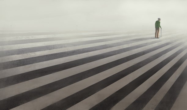 孤独的城市老人，超现实的绘画，孤独的孤独和生活的概念，概念艺术作品图片下载