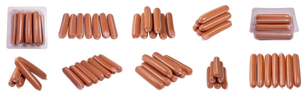 一组单独放在白色背景上的香肠图片下载