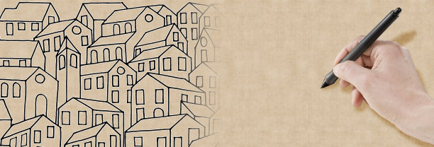 灵感来自意大利古老的托斯卡纳城镇的想象城市-用手和笔的网页横幅设计概念-我是这张照片中使用的涂鸦图像的版权所有人图片下载