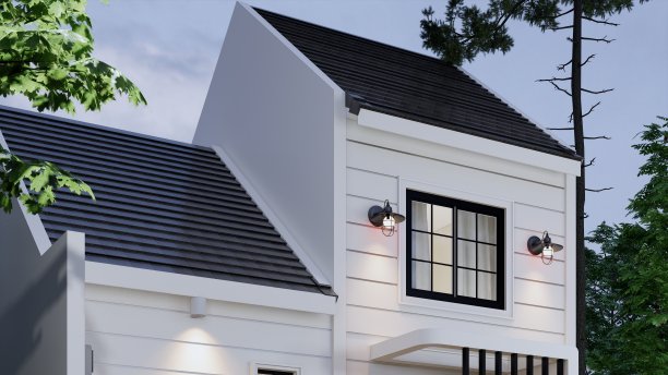 近景拍摄的现代美国风格房屋在黎明图片下载