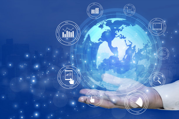 企业计算机网络。业务手与全球模板。图片下载