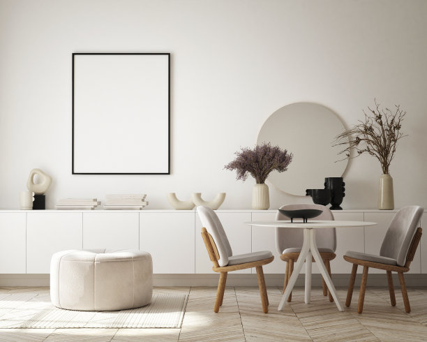 模拟海报框架在现代室内背景，客厅，斯堪的纳维亚风格，3D渲染，3D插图图片下载