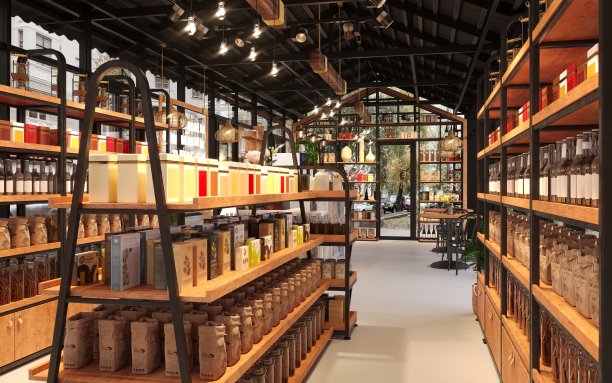 3D渲染的自助餐厅和餐厅图片下载