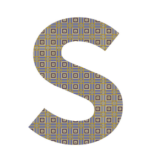 字母S由紫色、黄色和蓝色的小方块组成，孤立在白色背景上图片下载