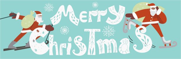 印有“圣诞快乐”和“两位圣诞老人”字样的圣诞横幅图片下载