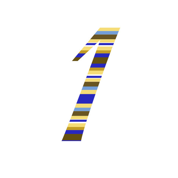 字母1由黄色、赭色、棕色、蓝色和白色条纹组成，孤立在白色背景上图片下载