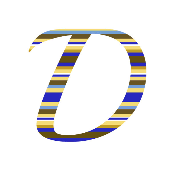 字母D由黄色、赭色、棕色、蓝色和白色条纹组成，孤立在白色背景上图片下载