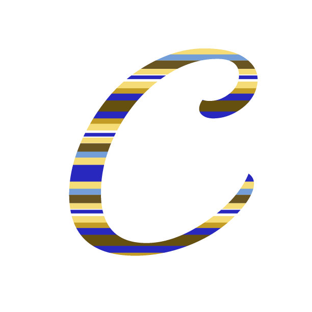 字母C由黄色、赭色、棕色、蓝色和白色条纹组成，孤立在白色背景上图片下载