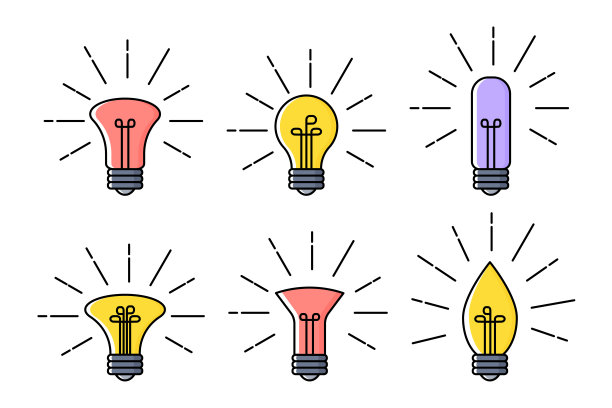 灯泡图标集。解决和创造的标志。矢量插图。图片下载