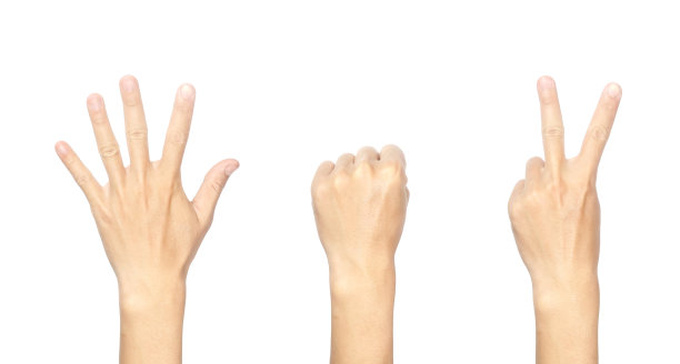 男性手势的图片，象征石头，布，剪刀图片下载