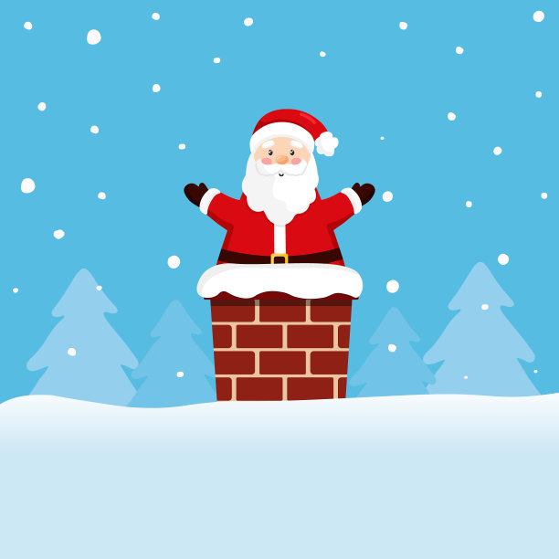 圣诞老人被困在烟囱里。有搞笑圣诞老人的贺卡。圣诞快乐，恭贺新禧。矢量插图。图片下载
