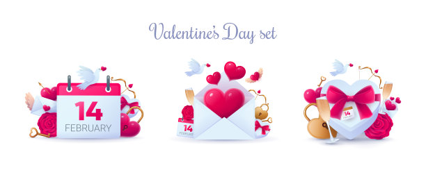 一套情人节节日的现实3d对象图片下载