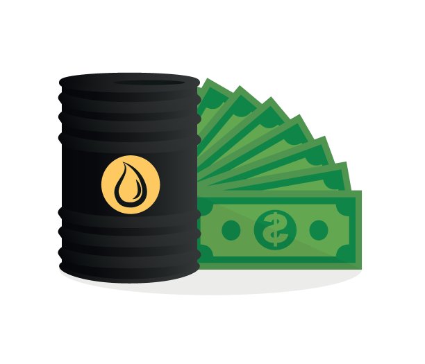 石油桶和美元纸币。石油价格插图设计在白色的背景。图片下载
