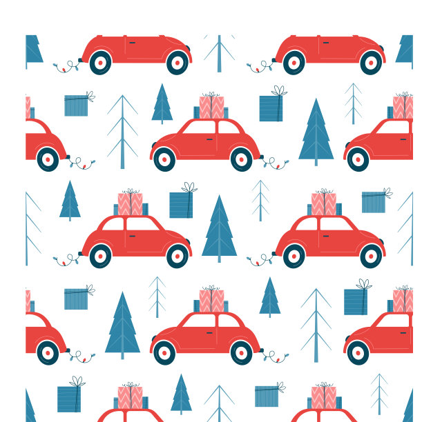 圣诞图案红色复古车和圣诞礼物。图片下载