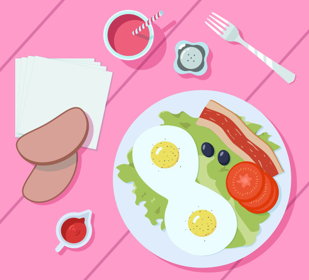 桌上有早餐，俯视图图片下载