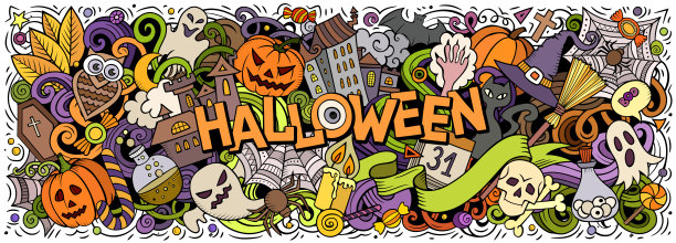 万圣节快乐手绘卡通涂鸦插图。图片下载
