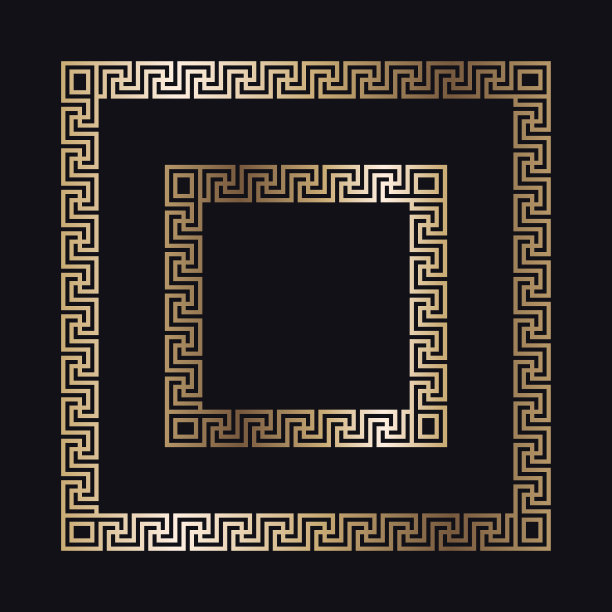 希腊金色框架上的黑色背景，矢量图片下载