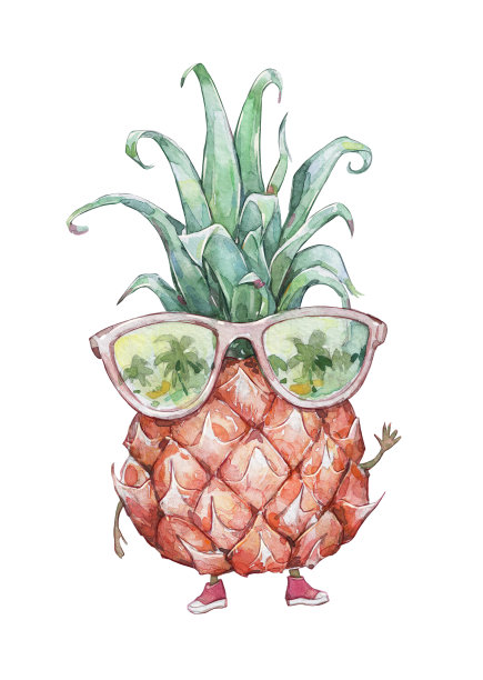 戴着墨镜的菠萝孤立在白色上图片下载