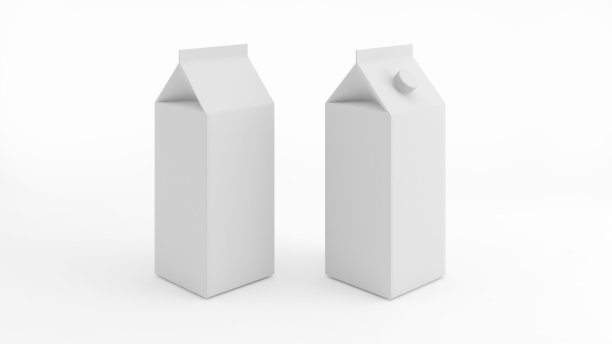 白色牛奶纸盒模型上的白色背景为广告或品牌。，孤立在白色背景上。图片下载