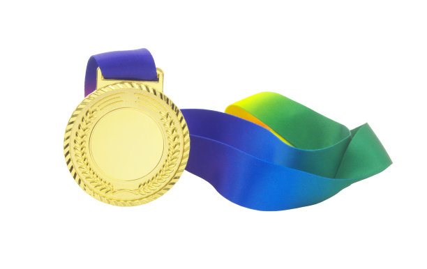 金牌与丝带孤立在白色图片下载