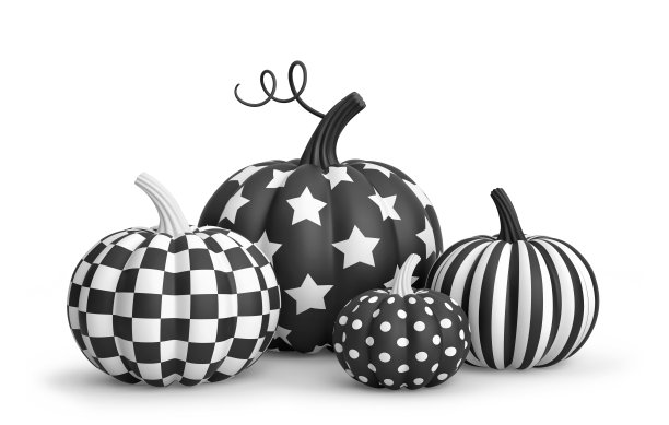 南瓜黑白图案孤立在白色上图片下载