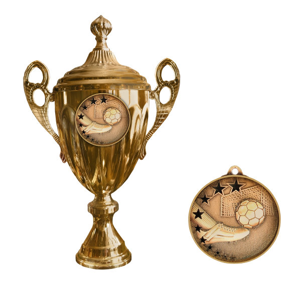 金杯和奖牌在白色bg图片下载