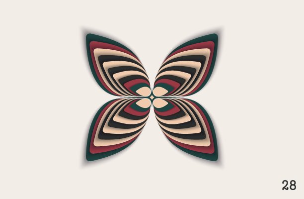 幻想的蝴蝶。纸艺术设计元素由重叠元素组成。严格对称的三维分层结构。矢量图形图片下载